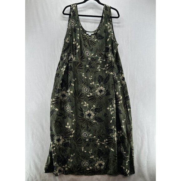 Dressbarn Dress Sz 22W Floral Tank Maxi Lagenlook Sleeveless Rayon Green - Picture 2 of 10
